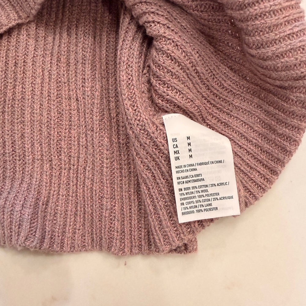 American Eagle Floral Embroidered Sleeve Sweater Mauve V Neck Boho Cottagecore - Picture 5 of 8